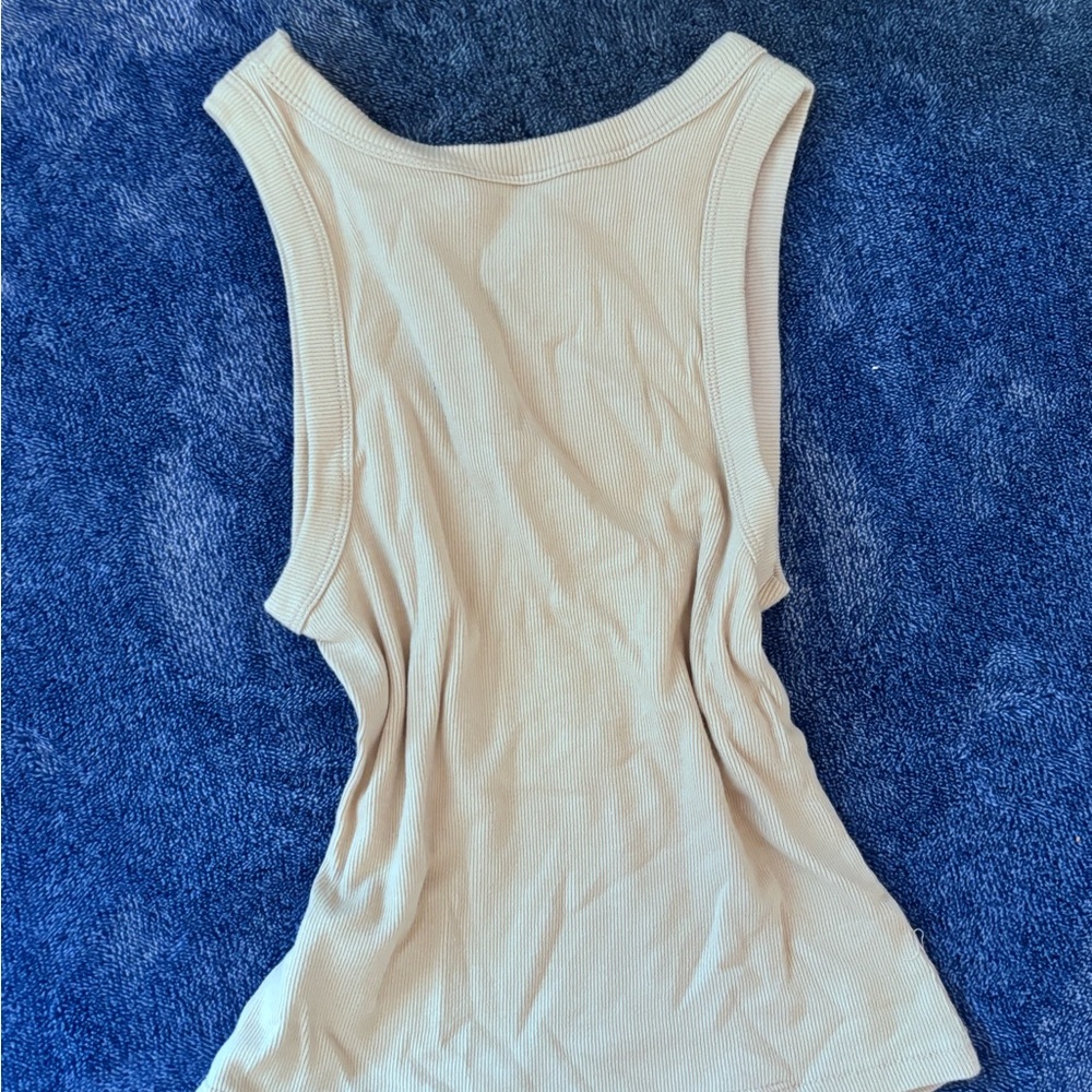 Sleeveless Beige Ribbed Women's Top